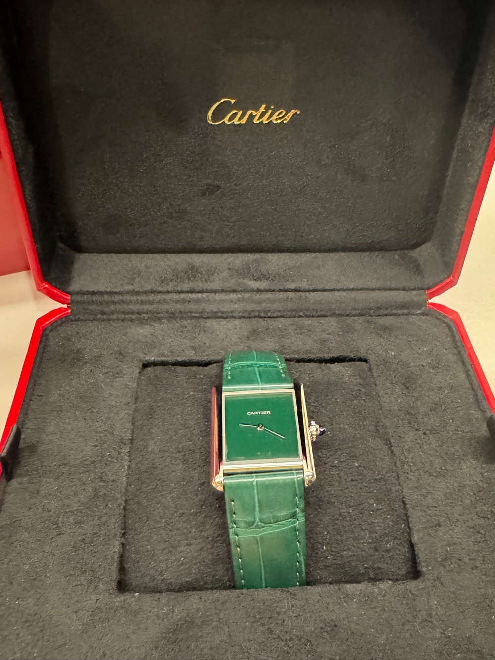 Cartier Tank large, Silver Stainless Steel Watch, genuine croc strap- worn twice